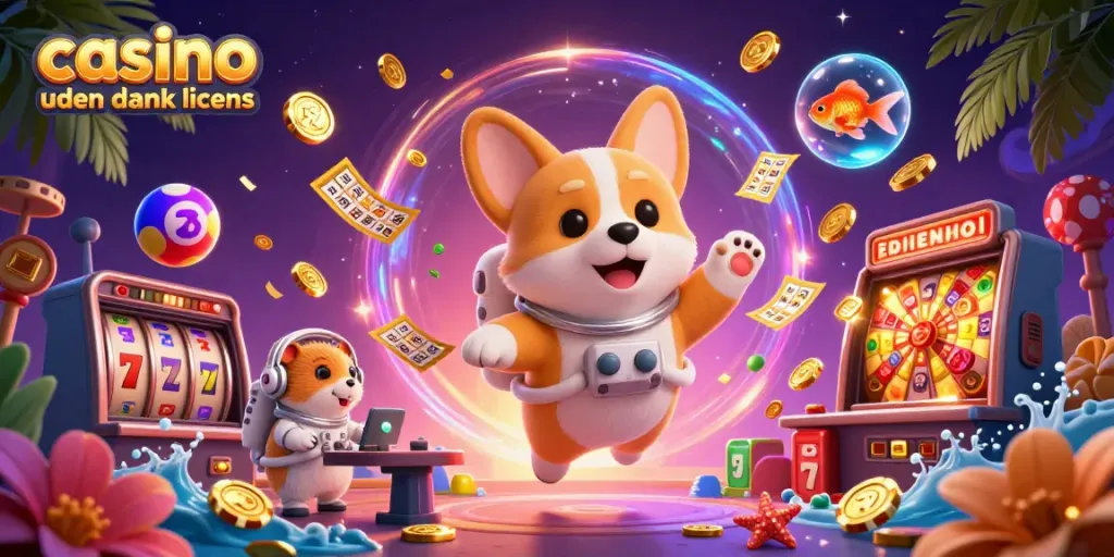 Experience the excitement of casino uden dansk licens with playful characters and vibrant games in a space station casino.