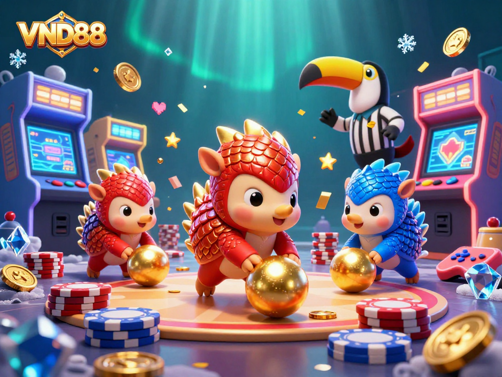 Experience thrilling matches and vibrant gameplay with VND88-inspired pangolins and arcade elements.