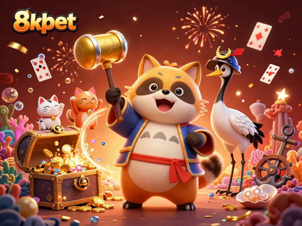 Experience thrilling moments with 8xbet in this vibrant 3D casino scene filled with luck and excitement.