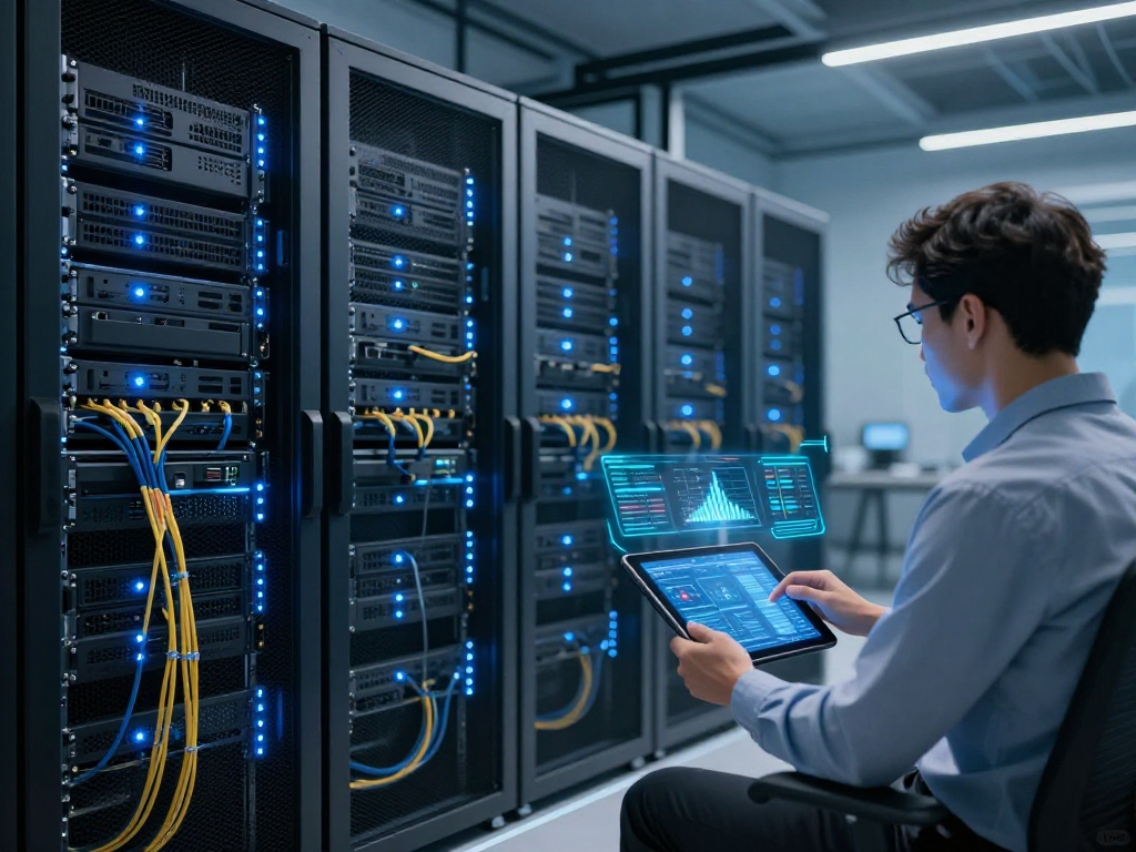 IPTV subscription management in an advanced tech environment with robust server infrastructure and cloud computing elements.