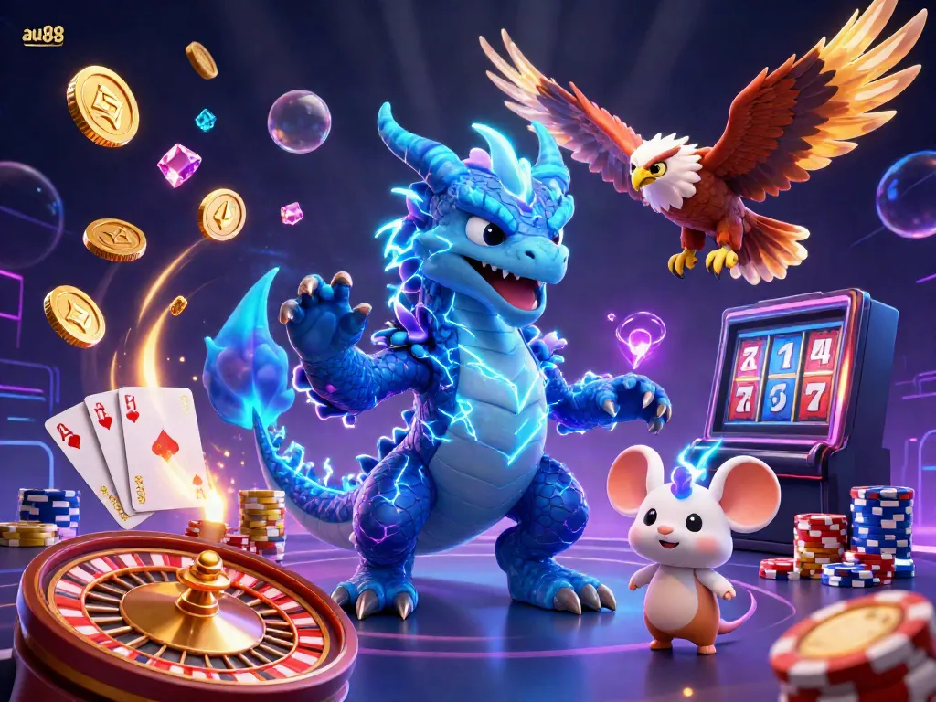 Experience exhilarating wins at au88 with a dynamic scene featuring vibrant gaming elements and characters.
