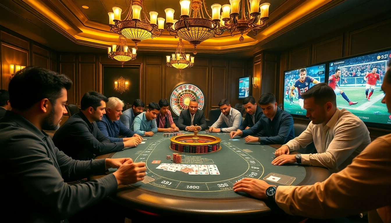 View of a lively poker game on ca khia tv, featuring colorful chips and cards in play.