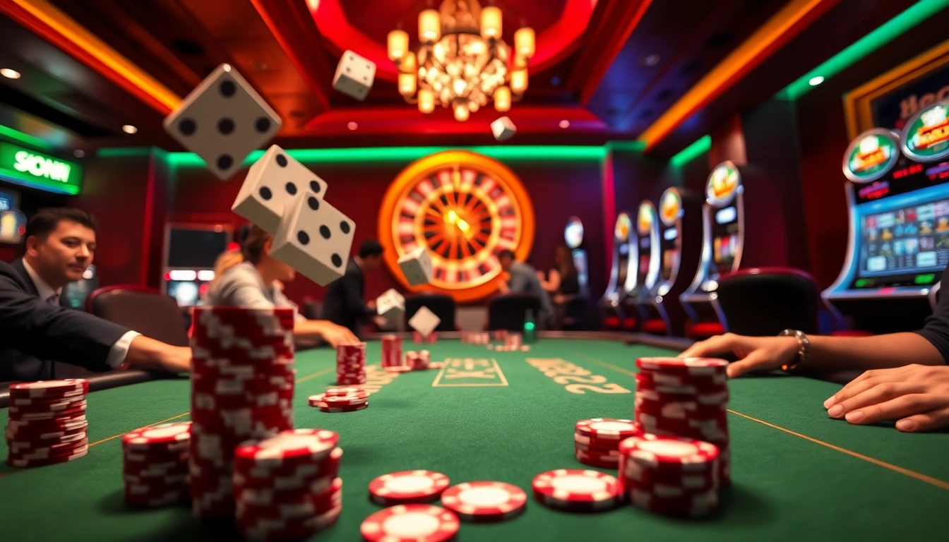 Experience the excitement of gambling at https://ok365vi.net/ with poker chips, a roulette wheel, and slot machines.