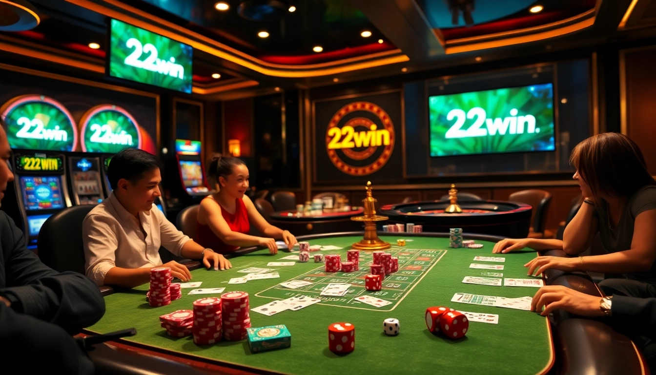 Players engaging in a thrilling casino game with 23win poker chips and cards.