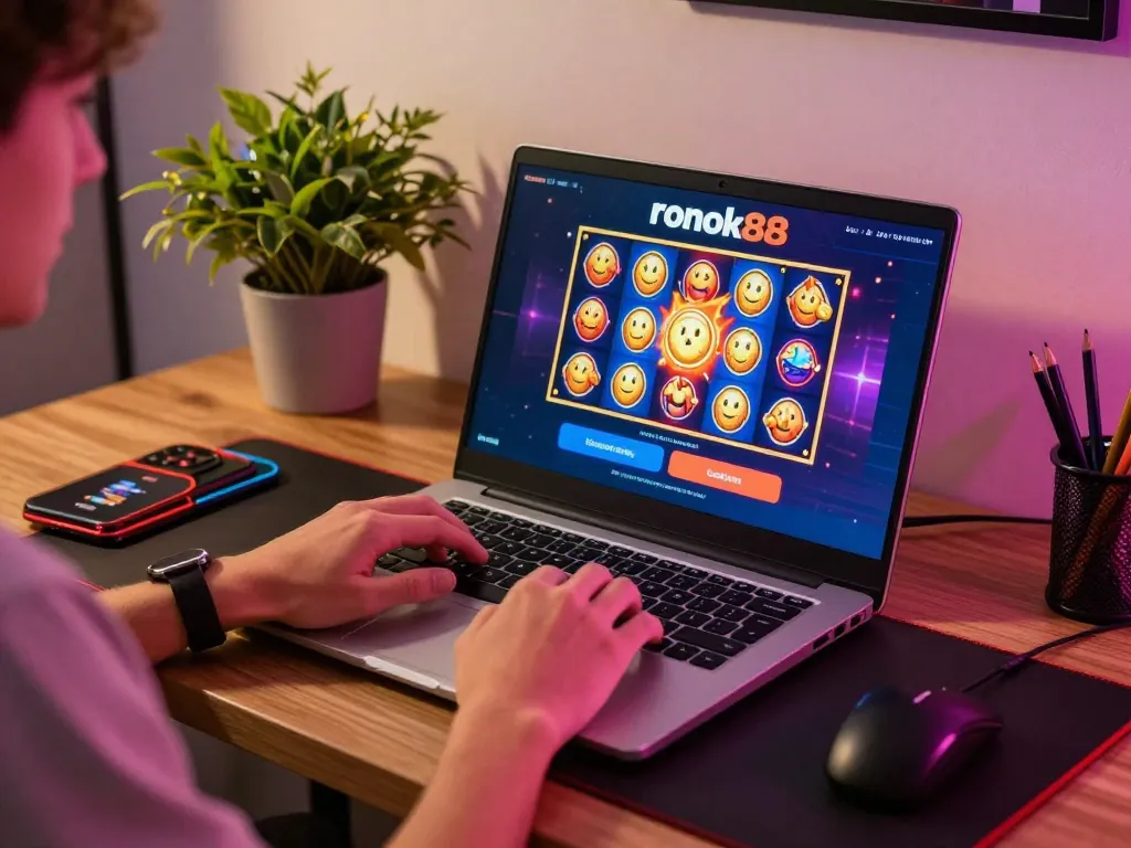 rokok88 slot login on a laptop screen during an engaging online casino session