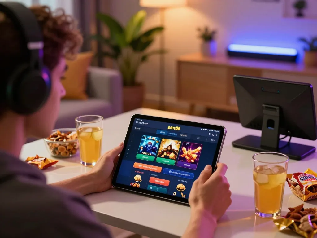 Gamblers enjoying the immersive sam86 experience on their tablets at home