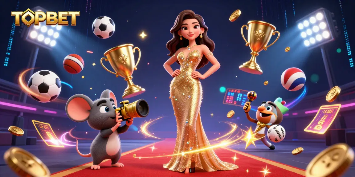 Engage with TOPBET's thrilling sports betting experience featuring vibrant 3D characters and dynamic elements.
