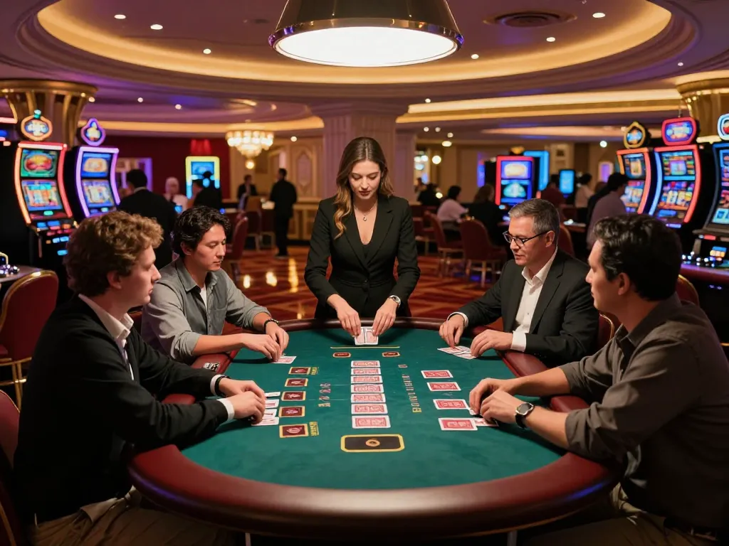 Players making strategic moves at a blackjack table in a Las Vegas casino featuring DA88.