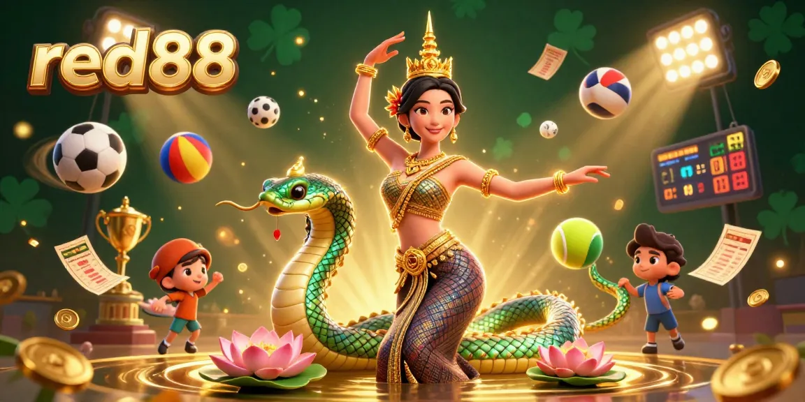 Engage with exciting red88 casino games featuring a graceful dancer and golden sports elements.