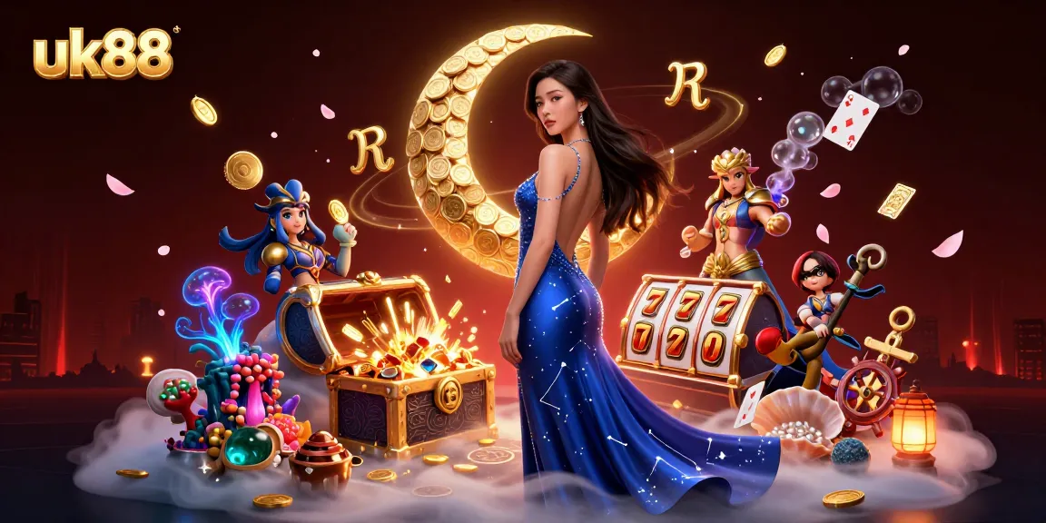 Experience captivating gameplay at uk88, highlighted by a stunning 3D casino illustration featuring underwater treasures and jackpot reels.
