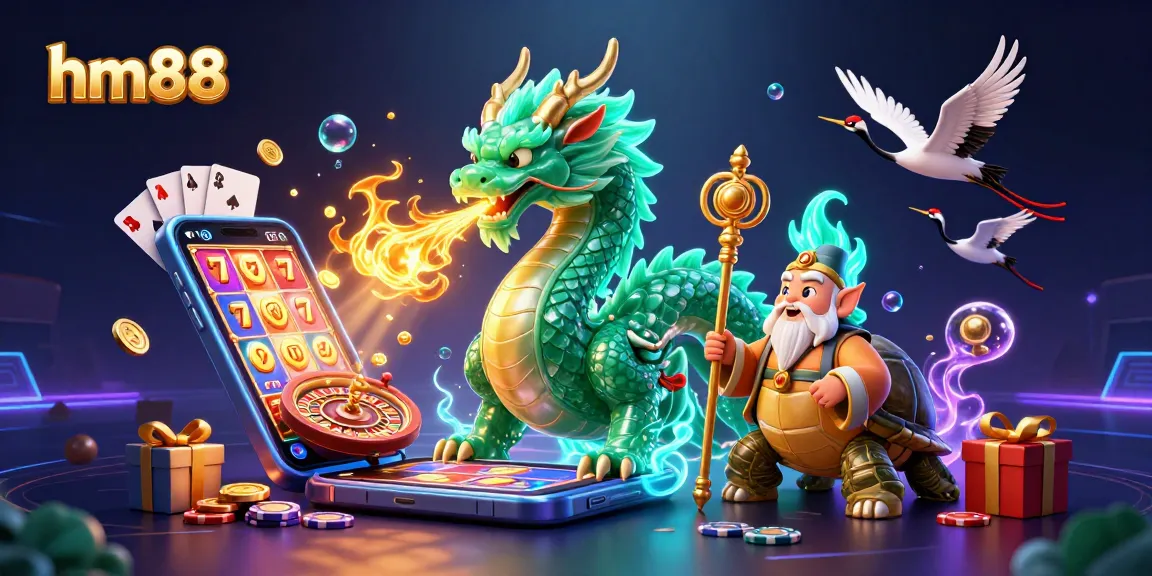 Play engaging games at hm88 with vibrant slot visuals, golden coins, and legendary characters.