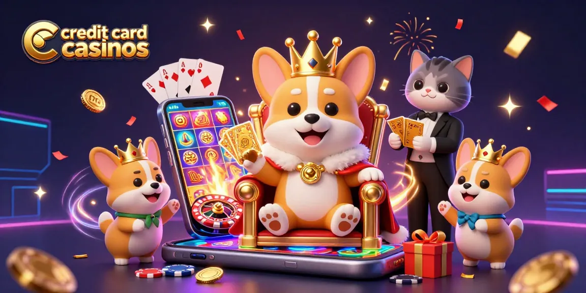 Engage in exciting gameplay at credit card casinos with a royal corgi and sparkling games.
