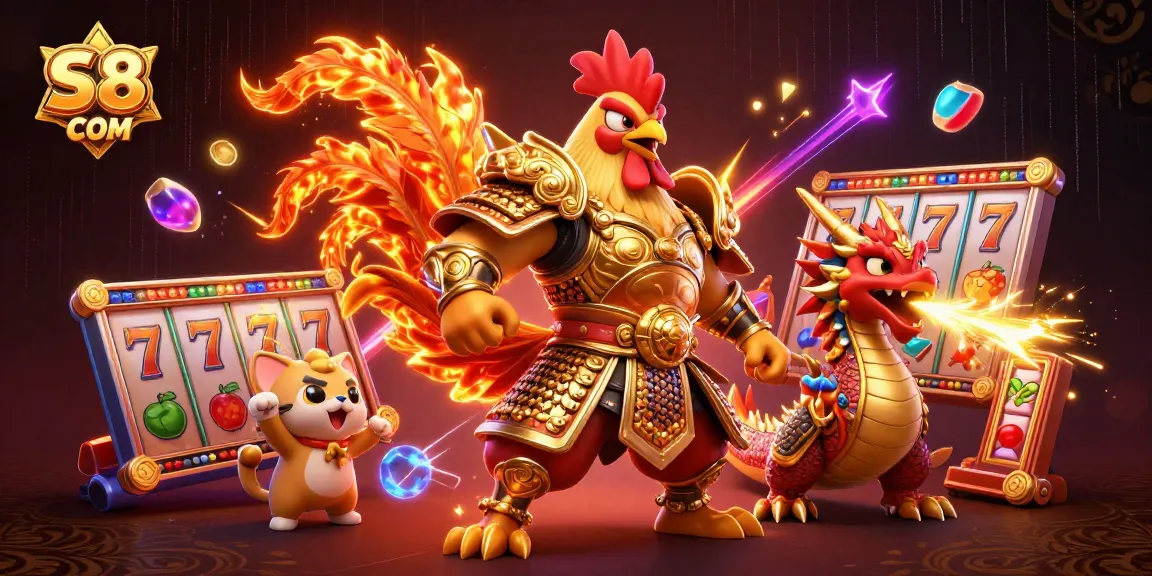 Engage with S8 COM's dynamic casino scene featuring vibrant gaming and colorful slot machines.