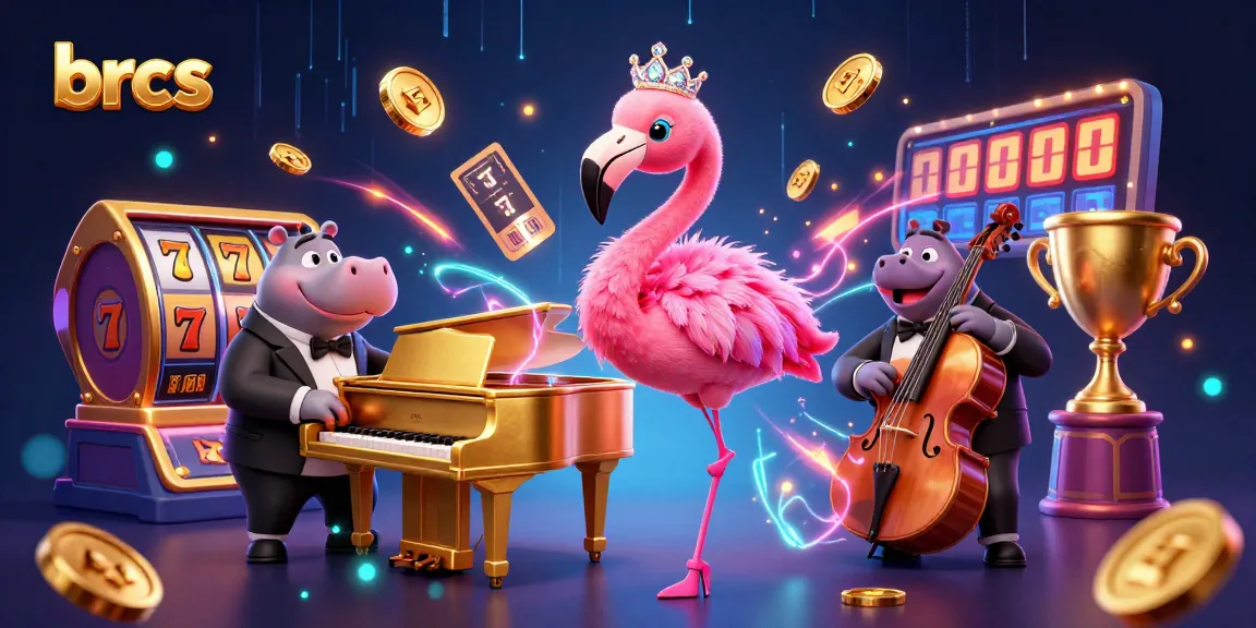 Experience vibrant casino energy with brcs as a flamingo singer and hippo bassist entertain amid dazzling game elements.