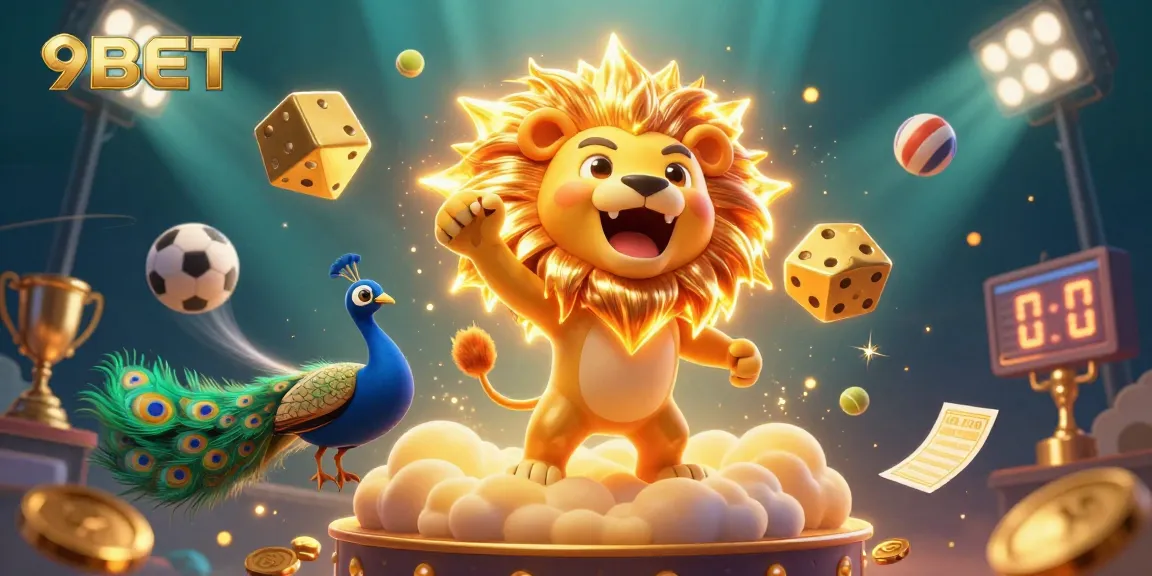 Experience the thrill of winning with 9BET in this vibrant 3D casino illustration filled with action.