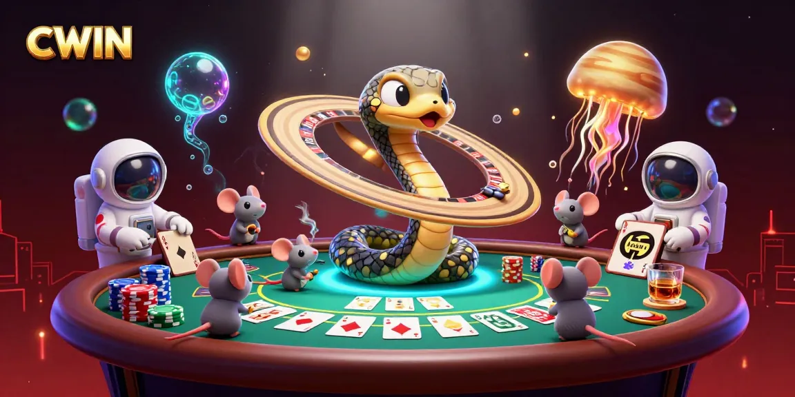 CWIN players engage with a cosmic roulette managed by a golden jellyfish in this vibrant casino illustration.