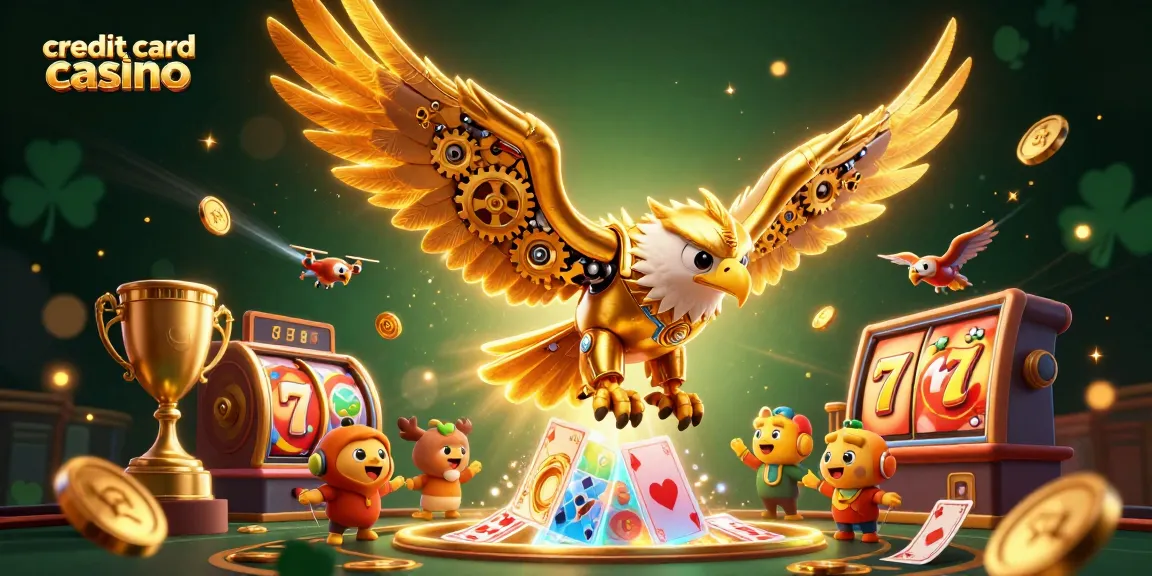 Engage in the thrill of the credit card casino with vibrant golden eagles and dynamic gameplay elements.