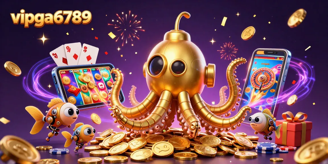 Experience the excitement of vipga6789 with a golden kraken submarine emerging amidst thrilling gambling elements.